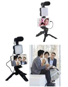 Telefon Tutucu Led Işıklı Kumandalı Mikrofon Telefon Vlog Video Kayıt