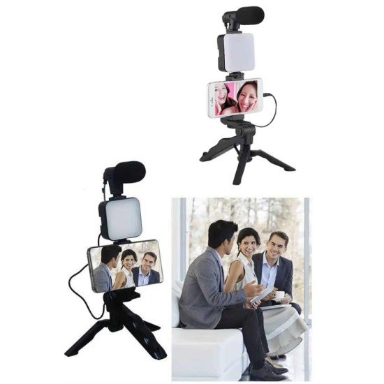 Telefon Tutucu Led Işıklı Kumandalı Mikrofon Telefon Vlog Video Kayıt
