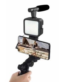 Telefon Tutucu Mini Mikrofonlu Tripod Vlog Çekim Video
