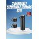 Termos Paslanmaz Çelik Termos Siyah Renk 3 Bardaklı Termos Seti