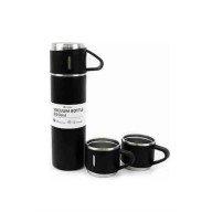 Termos Paslanmaz Çelik Termos Siyah Renk 3 Bardaklı Termos Seti