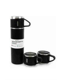 Termos Paslanmaz Çelik Termos Siyah Renk 3 Bardaklı Termos Seti
