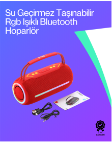 360 RGB LED'li Taşınabilir Bluetooth Hoparlör – Kırmızı, USB/TF Destekli