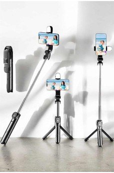Tripod Kablosuz Bluetooth Bağlantılı Selfie Çubuğu 360 Derece Dönebilen