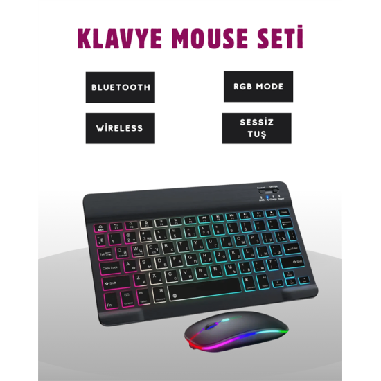 Türkçe Q Klavye Düzenli RGB Kablosuz Klavye Mouse Set Türkçe Q Klavye Düzenli RGB Kablosuz Klavye Mouse Set