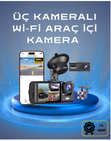 Üç Kameralı 1080p Full HD Araç İçi Kamera – G-Sensörlü ve Gece Görüşlü