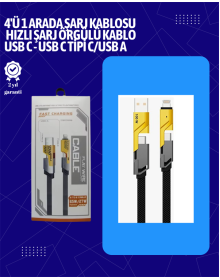 USB-C ve Lightning Uyumlu 4'ü 1 Arada Kablo – 65W Hızlı Şarj, Örgülü Dayanıklı Yapı