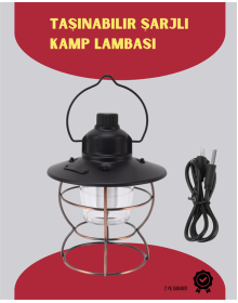 USB Şarjlı Retro LED Kamp Feneri – 4 Işık Modu, Su Geçirmez, Taşınabilir