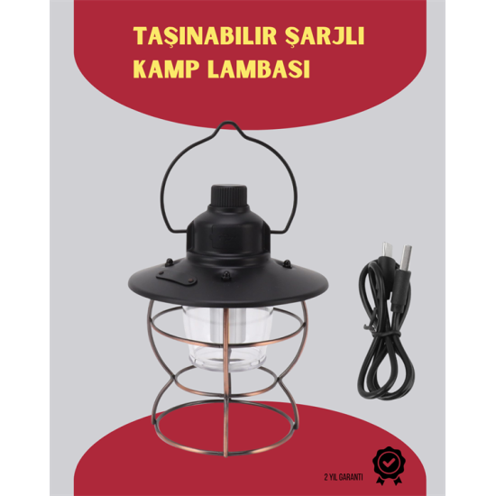 USB Şarjlı Retro LED Kamp Feneri – 4 Işık Modu, Su Geçirmez, Taşınabilir USB Şarjlı Retro LED Kamp Feneri – 4 Işık Modu, Su Geçirmez, Taşınabilir