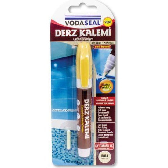 Vodaseal Çift Uçlu Su Bazlı Kokusuz Kalıcı Derz Kalemi Bej Vodaseal Çift Uçlu Su Bazlı Kokusuz Kalıcı Derz Kalemi Bej