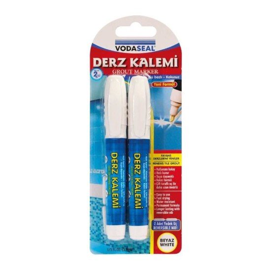Vodaseal Çift Uçlu Su Bazlı Kokusuz Kalıcı Derz Kalemi Beyaz 2 Adet Vodaseal Çift Uçlu Su Bazlı Kokusuz Kalıcı Derz Kalemi Beyaz 2 Adet
