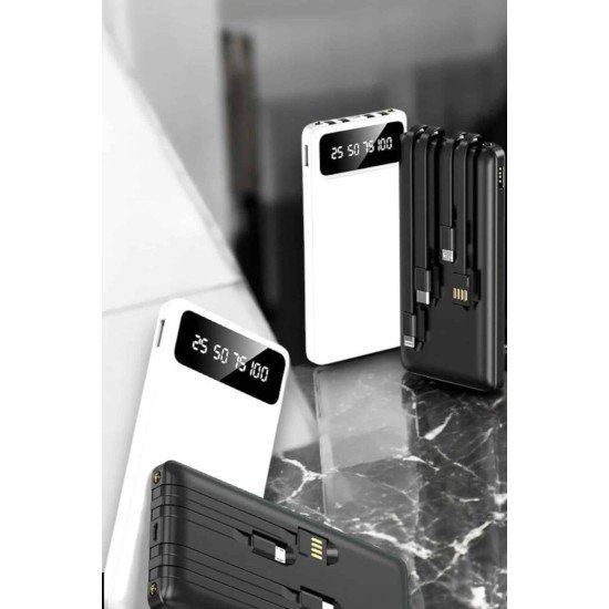 20.000 Mah Led Işıklı LCD Ekran USB Girişli Type-C Lightning Powerbank