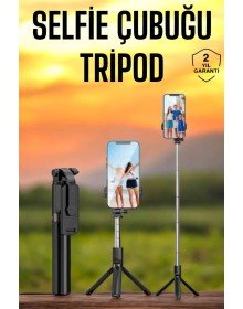 Selfie Çubuğu Tripod Kumandalı Telefon Tutucu Siyah