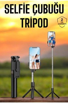 Selfie Çubuğu Tripod Kumandalı Telefon Tutucu Siyah