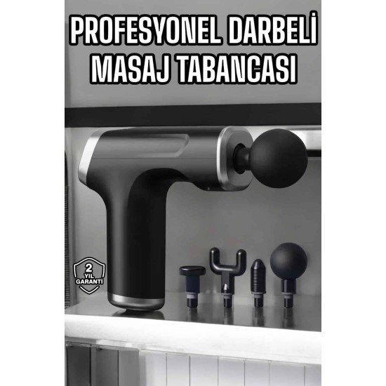 Masaj Tabancası 4 Başlıklı Kas ve Vücut Ağrıları İçin Şarjlı Darbeli