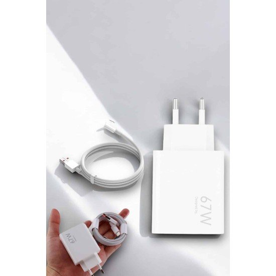 Şarj Aleti 67W Hızlı Şarj Turbo Type-C Uyumlu Şarj Adaptörü Kablosu