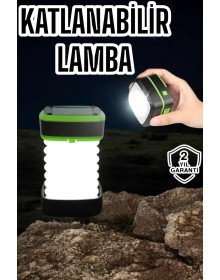 Katlanabilir Kamp Lambası Solar Fener Görünümlü 3 Kademeli Şarjlı