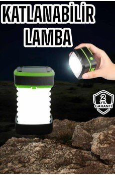 Katlanabilir Kamp Lambası Solar Fener Görünümlü 3 Kademeli Şarjlı