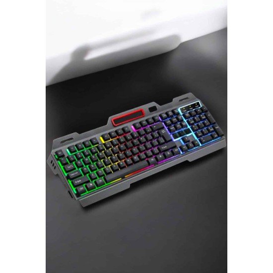 Led Işıklı  Klavye Usb Girişli RGB Işıklı Q Klavye Mouse Hediyeli