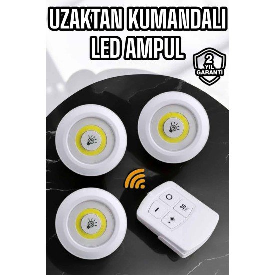 Spot Lamba Led Işık 3'lü Uzaktan Kumandalı Pilli Yapışkanlı Kablosuz Spot Lamba Led Işık 3'lü Uzaktan Kumandalı Pilli Yapışkanlı Kablosuz