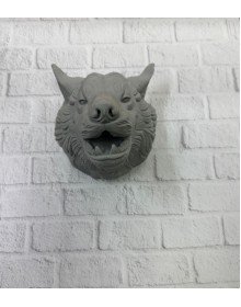 Kurt Başı Duvar Aksesuarı Gri Renk Asılabilir Hediyelik Figür