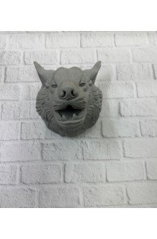 Kurt Başı Duvar Aksesuarı Gri Renk Asılabilir Hediyelik Figür