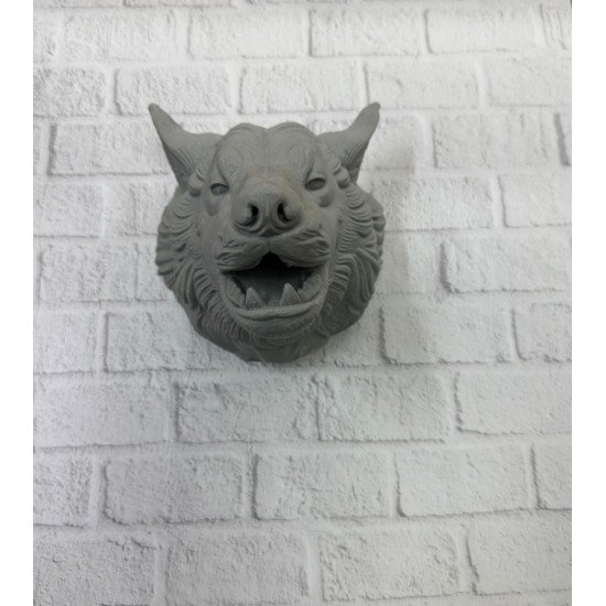 Kurt Başı Duvar Aksesuarı Gri Renk Asılabilir Hediyelik Figür Kurt Başı Duvar Aksesuarı Gri Renk Asılabilir Hediyelik Figür