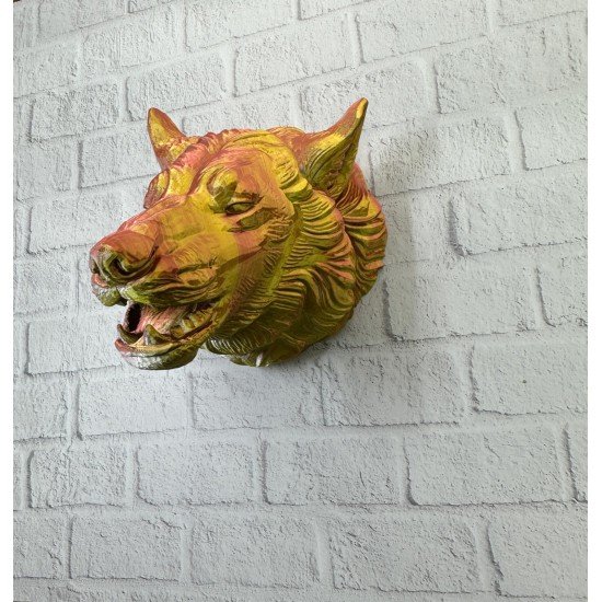 Gold Kurt Duvar Aksesuarı Asılabilir 3D Dekoratif Heykel 25x19 cm Gold Kurt Duvar Aksesuarı Asılabilir 3D Dekoratif Heykel 25x19 cm