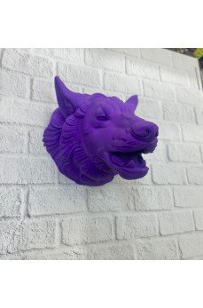 Mor Renk 3D Kurt Başı Duvar Dekoru Asılabilir Maskot Heykel 25x19 cm