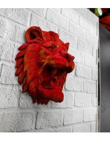 Dekoratif Asılabilir Aslan Başı 3D Duvar Heykeli Gold Red 20x21 cm