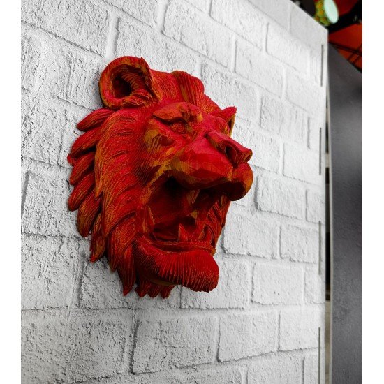 Dekoratif Asılabilir Aslan Başı 3D Duvar Heykeli Gold Red 20x21 cm Dekoratif Asılabilir Aslan Başı 3D Duvar Heykeli Gold Red 20x21 cm