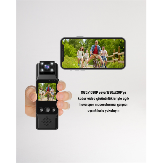 WiFi Destekli Mini Kamera – 180° Dönebilen Lens, 1080P Video, TFT Ekranlı