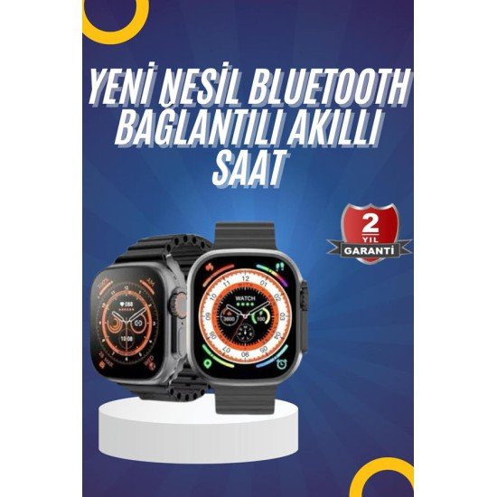 Yeni Model Akıllı Saat Ultra Smart Watch Gümüş Kasa 45mm Titreşim