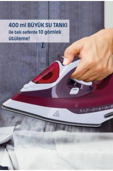 Yeni Nesil Kırmızı Buharlı Ütü 2200 Watt Seramik Tabanlı Yüksek Buhar Gücü