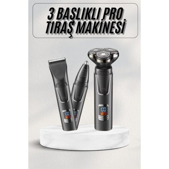 Yüksek Performanslı 3 Başlıklı Profesyonel Şarjlı Islak ve Kuru Kullanıma Uygun