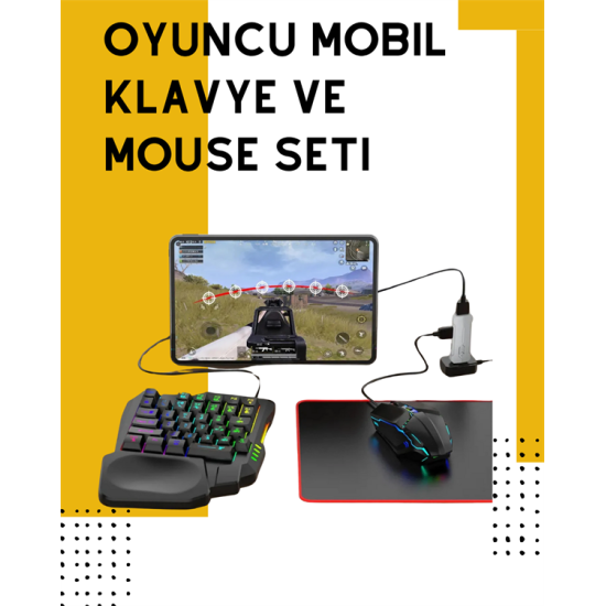 Yüksek Performanslı Mobil Oyun Aksesuarı – 5 Parçalı Klavye Mouse Dönüştürücü Set