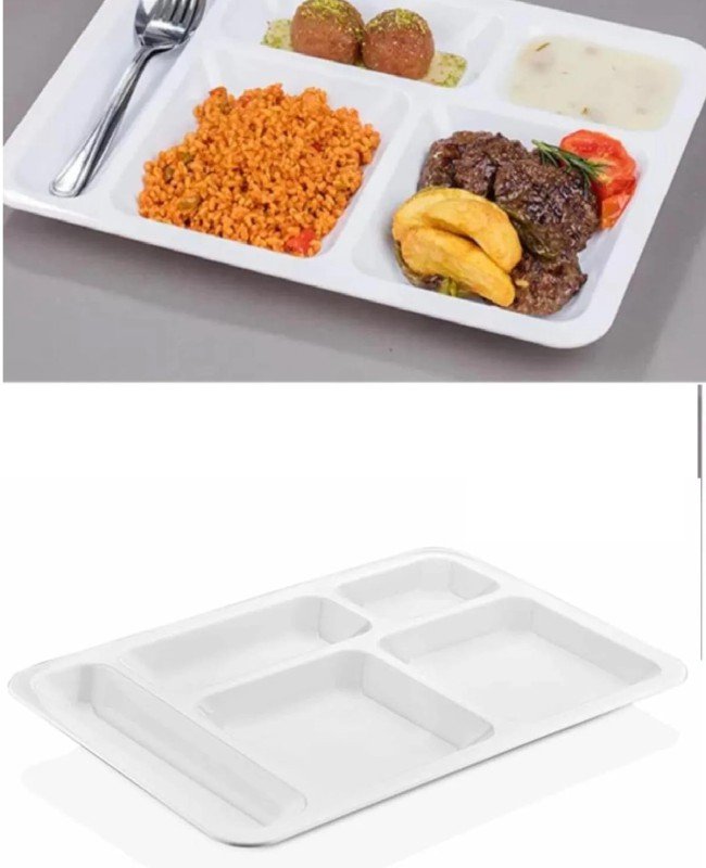 1 Adet  5 Bölmeli Kırılmaz Tabldot Tabak Self Servis Yemekhane Okul Lokanta Tabildot (40 cm x28 cm)
