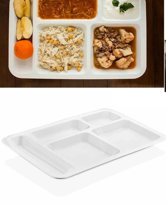 1 Adet  5 Bölmeli Kırılmaz Tabldot Tabak Self Servis Yemekhane Okul Lokanta Tabildot (40 cm x28 cm)