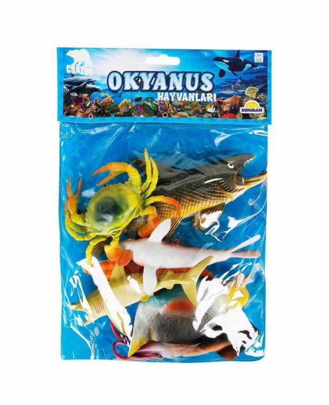 1000713 Okyanus Hayvanları Poşetli 7'li Hayvan Oyun Seti -Sunman