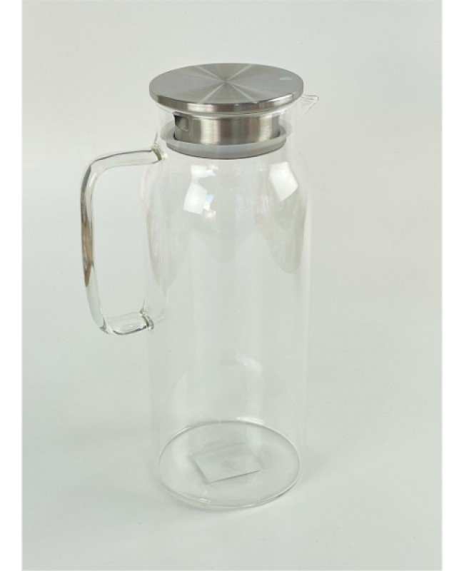1500 ml Borosilikat Cam Su Sürahisi - Metal Kapaklı ve Isıya Dayanıklı