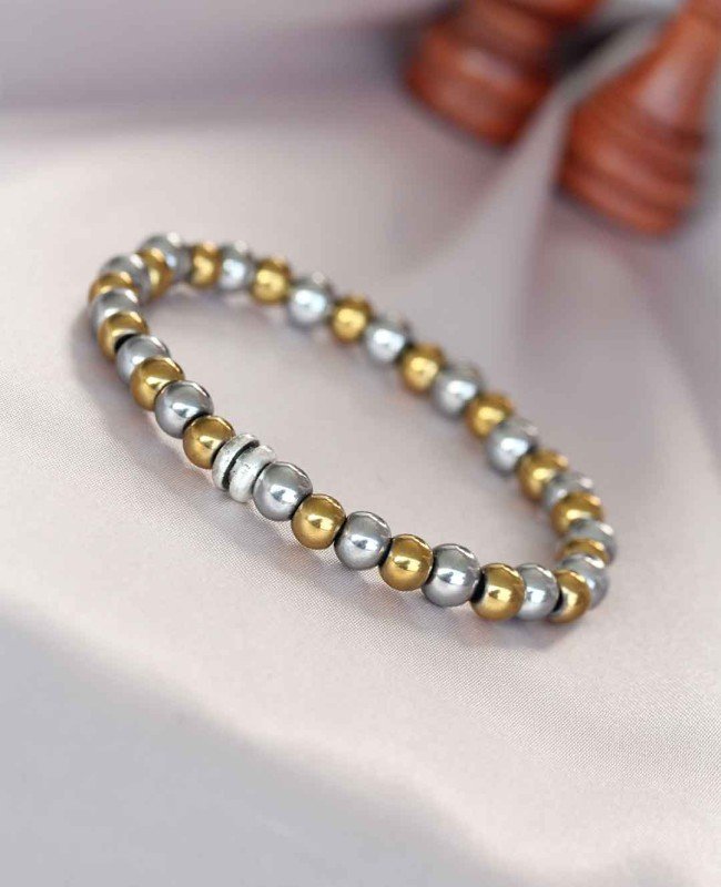 Hematit Silver Gold Renk Doğal Taş Erkek Bileklik