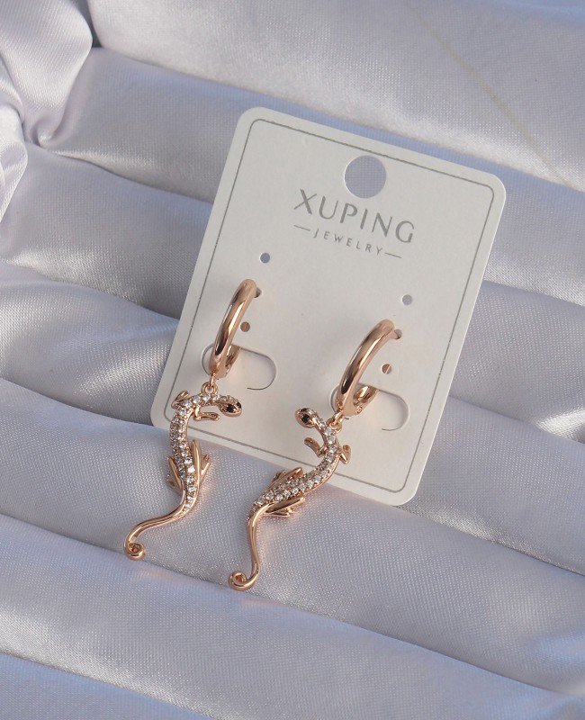 XUPİNG Rose Renk Zirkon Taşlı Kertenkele Model Halka Küpe