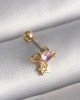 316L Çelik Gold Renk Pembe Zirkon Taşlı Sallantı Yıldız Detay Tragus Piercing - TJ-PR1236