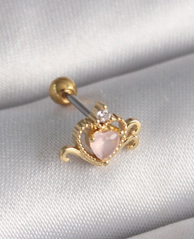 316L Çelik Gold Renk Pembe Mineli Kalp Zirkon Taş Detay Tragus Piercing 316L Çelik Gold Renk Pembe Mineli Kalp Zirkon Taş Detay Tragus Piercing