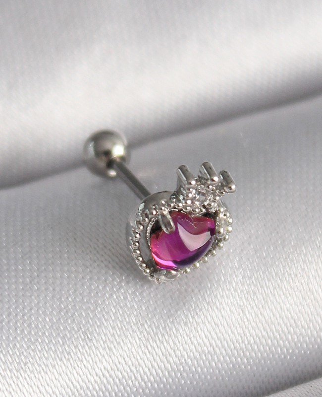316L Çelik Gümüş Renk Pembe Mineli Kalp Zirkon Taş Detaylı Taç Tragus Piercing 316L Çelik Gümüş Renk Pembe Mineli Kalp Zirkon Taş Detaylı Taç Tragus Piercing