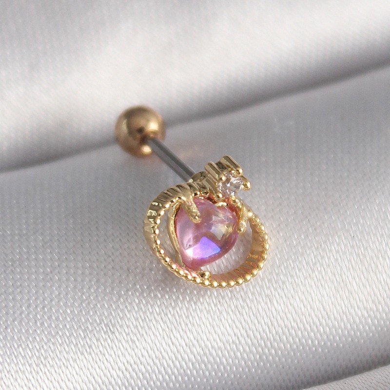 316L Çelik Gold Renk Pembe Mineli Kalp Zirkon Taş Detay Tragus Piercing 316L Çelik Gold Renk Pembe Mineli Kalp Zirkon Taş Detay Tragus Piercing