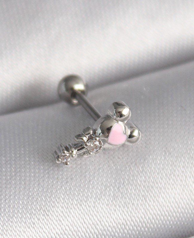 316L Çelik Gümüş Renk Zirkon Taş Detay Pembe Kalp İşleme Tragus Piercing 316L Çelik Gümüş Renk Zirkon Taş Detay Pembe Kalp İşleme Tragus Piercing