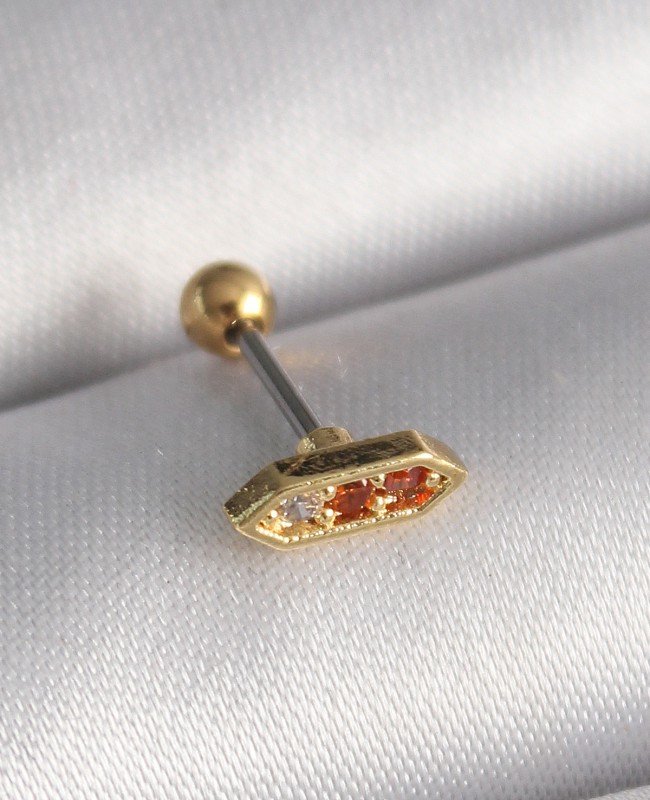 316L Çelik Gold Renk Turuncu Zirkon Taşlı Tragus Piercing