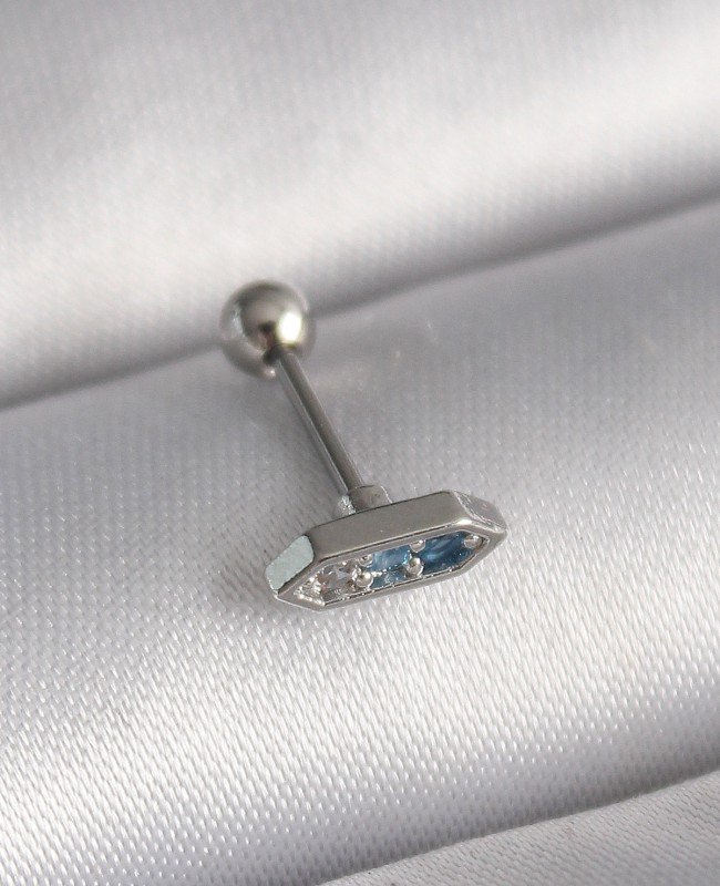 316L Çelik Gümüş Renk Mavi Zirkon Taşlı Tragus Piercing