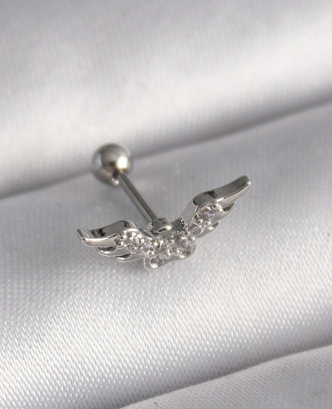 316L Çelik Gümüş Renk Zirkon Taş Detay Kanat Model Tragus Piercing